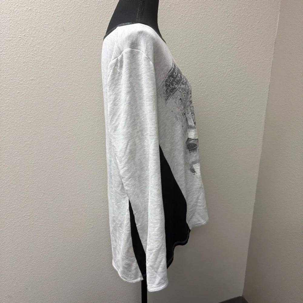 Cato Cream Black Graphic Top XL Paris City Print Rhinestone Long Sleeve - Picture 8 of 12